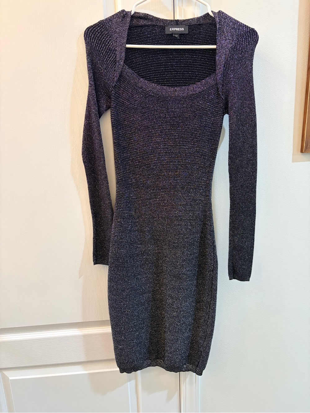 Express Long Sleeve Metallic Knit Dress - Purple